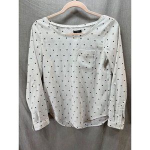 Ann Taylor Shirt Women Small White‎ Polka Dot Long Sleeve Pullover Top Ladies.
